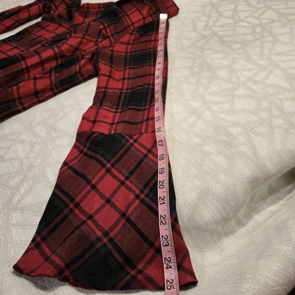 Two‎ Vince Camuto Shirt L Heather Red Gray Soft Plaid Flannel Long Bell Sl Tunic - Picture 6 of 9